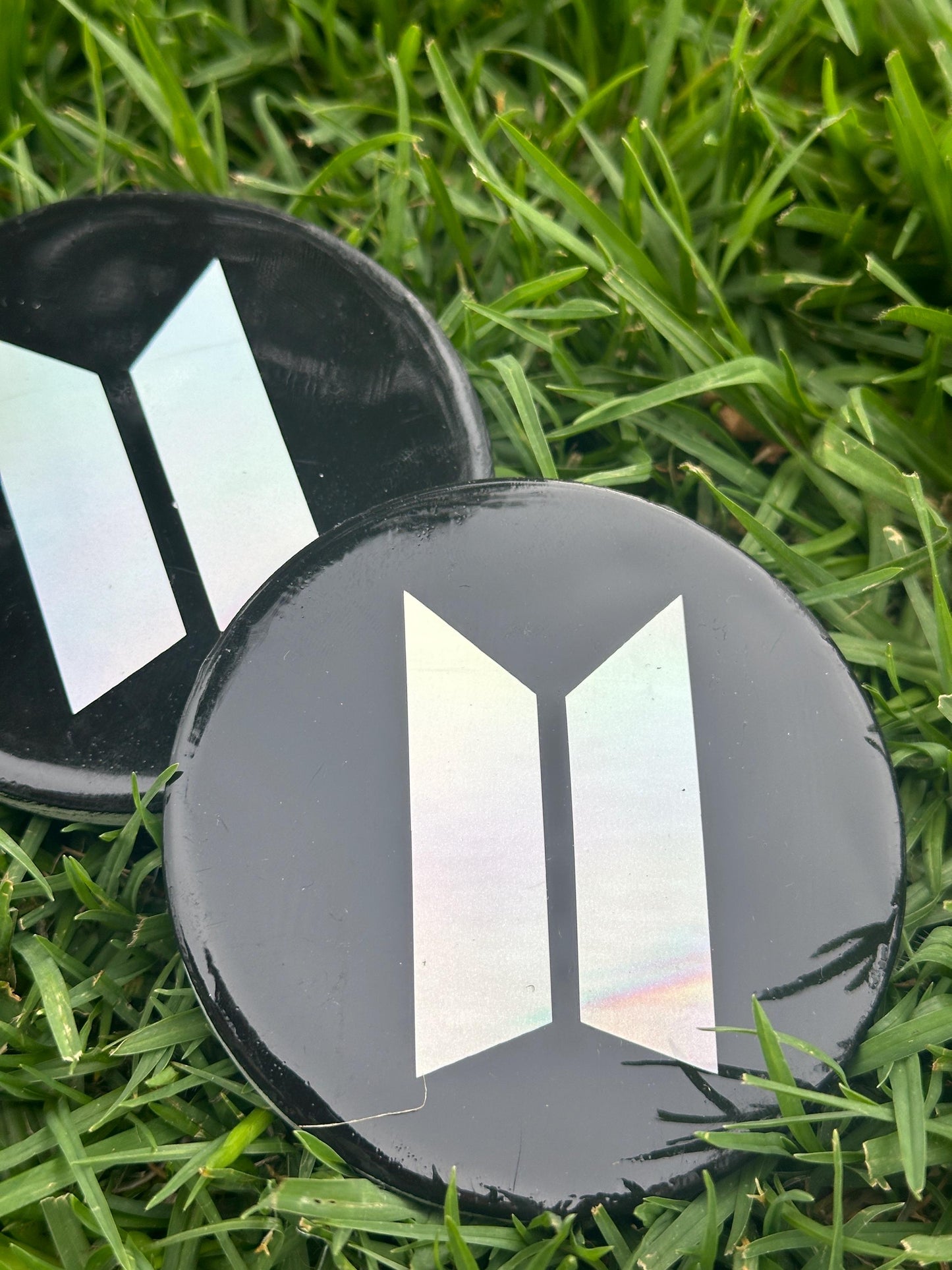 Holographic BTS Logo Coaster: Resin Ceramic K-Pop Decor