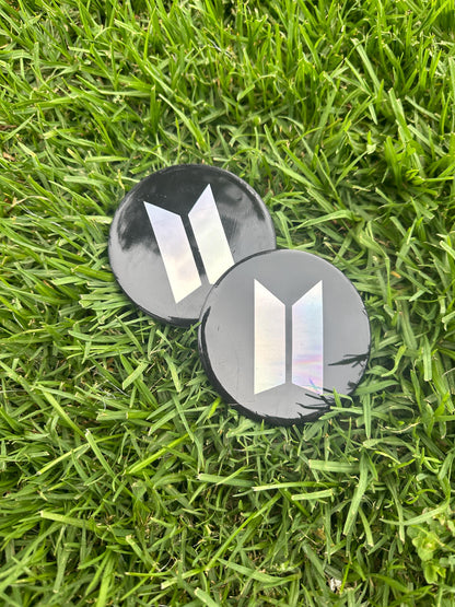 Holographic BTS Logo Coaster: Resin Ceramic K-Pop Decor
